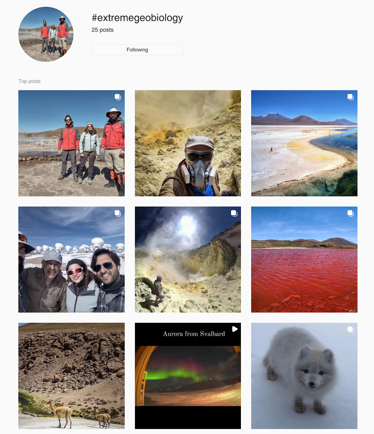 Link to the #ExtremeGeobiology tag on instagram